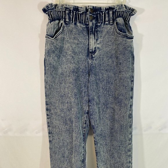 Wild Fable Ruffle Top Elastic Waist Blue Denim Jeans EUC Women's Size 8 - Picture 1 of 16